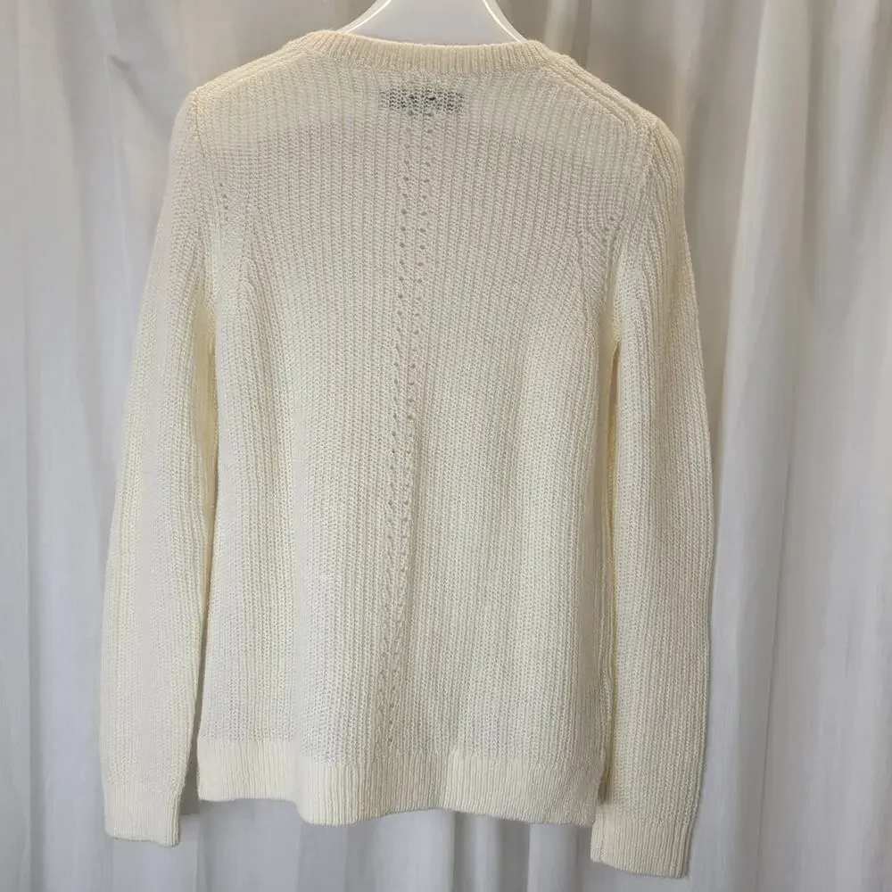 LOFT Cream Crewneck Pullover Sweater, S